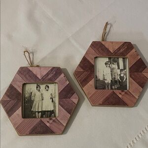 Hexagonal Wooden Photo Frames - holds 3x3 hanging